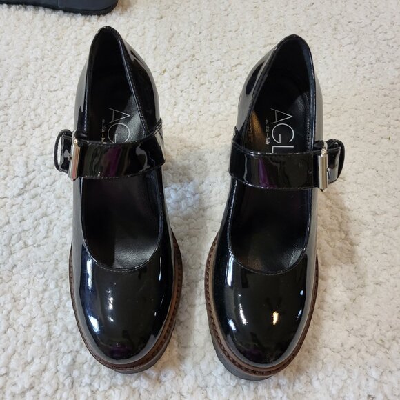 NWOB AGL Natalia 89MM Patent Leather Platform Mary Janes  Black size 38 US 8-8.5 - Picture 3 of 7